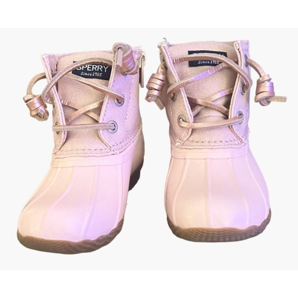 Sperry Saltwater Boots Blush Toddler Girls Size 8 Pink Rose Gold Metallic Water - Picture 7 of 10
